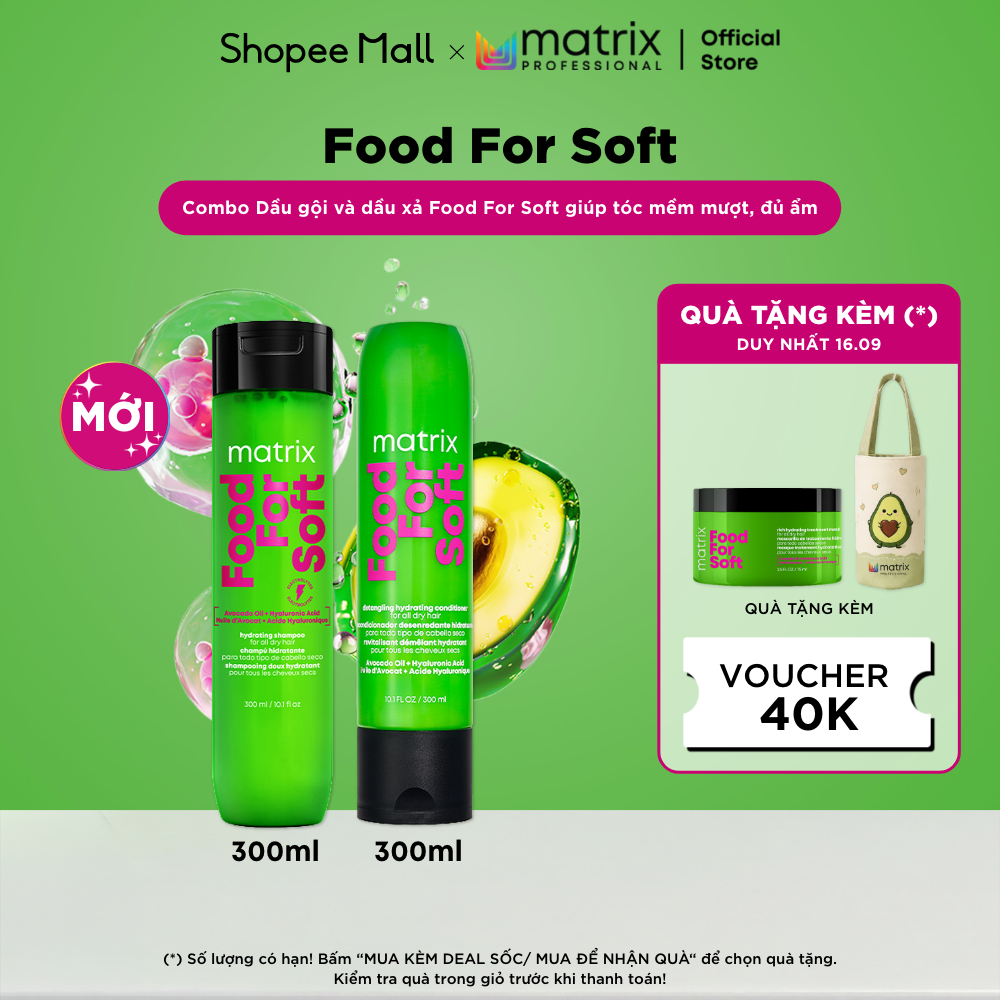Combo Dầu gội và dầu xả MATRIX Food For Soft cho tóc khô, giúp tóc mềm mượt, đủ ẩm 300ML