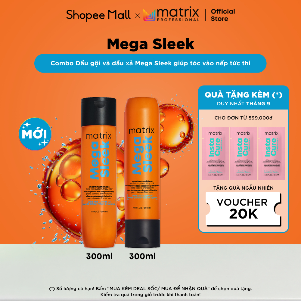 Combo Dầu gội và dầu xả dưỡng tóc suôn mượt MATRIX Mega Sleek 300ML dành cho tóc xơ rối, vào nếp tức thì