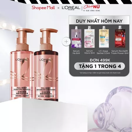 VB _ Bộ đôi dầu gội xả ngăn ngừa & giảm gãy rụng tóc, giúp tóc chắc khỏe hơn L’oreal Paris Full Resist 440ml