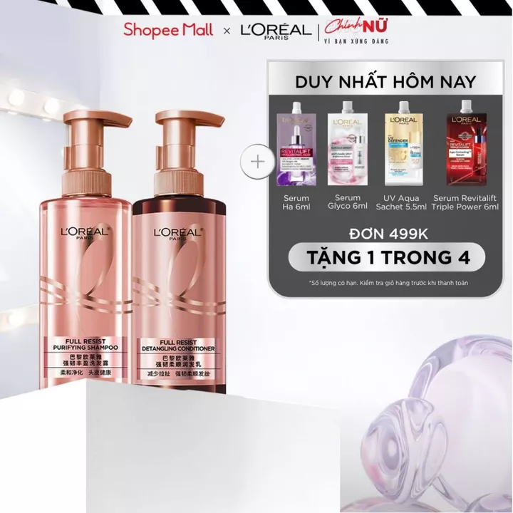 VB _ Bộ đôi dầu gội xả ngăn ngừa & giảm gãy rụng tóc, giúp tóc chắc khỏe hơn L’oreal Paris Full Resist 440ml