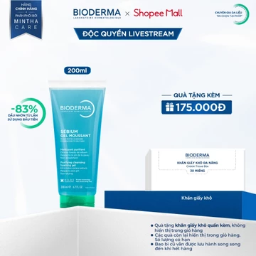 [BIODERMA - ĐÃ KÈM KHĂN GIẤY KHÔ 2026] Gel rửa mặt tạo bọt Bioderma Sebium Gel Moussant 200ml (dạng tuýp)