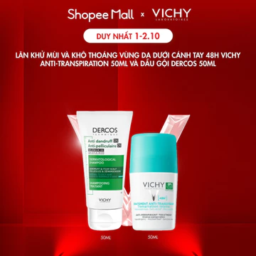 [VB HO] Lăn khử mùi và khô thoáng vùng da dưới cánh tay 48H Vichy Anti-Transpiration 50ml và dầu gội dercos 50ml