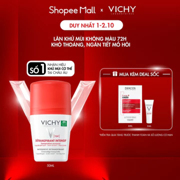 [VB VAR] Lăn khử mùi Vichy khô thoáng, giảm tiết mồ hôi vùng da dưới cánh tay 48H và 72H 50ml