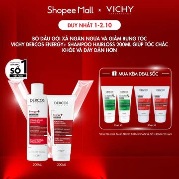 VB-Bộ dầu gội xả ngăn ngừa và giảm rụng tóc Vichy Dercos Energy+ Shampoo Hairloss 200ml giúp tóc chắc khỏe và dày dặn