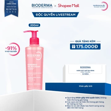 [BIODERMA - ĐÃ KÈM KHĂN GIẤY KHÔ 2026] Gel rửa mặt tạo bọt cho da nhạy cảm Bioderma Sensibio Gel Moussant - 200ml