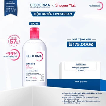 [BIODERMA - ĐÃ KÈM KHĂN GIẤY KHÔ 2026] Dung dịch làm sạch tẩy trang cho da thường, nhạy cảm Bioderma Sensibio H2O- 500ml