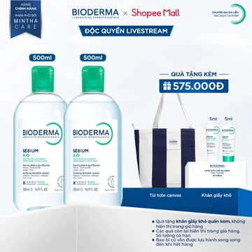 [BIODERMA - ĐÃ KÈM KHĂN GIẤY KHÔ 2026] Bộ đôi nước tẩy trang Bioderma Micellar cho da dầu mụn Sebium H2O - 500mlx2