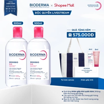 [BIODERMA - ĐÃ KÈM KHĂN GIẤY KHÔ 2026] Bộ đôi nước tẩy trang Bioderma Micellar cho da nhạy cảm Sensibio H2O - 500mlx2