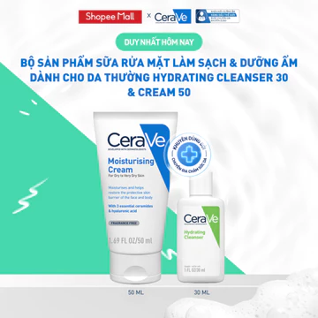 [VB KOL] Kem dưỡng ẩm CeraVe Moisturising Cream 50ml & Sữa rửa mặt Hydrating Cleanser 30ml