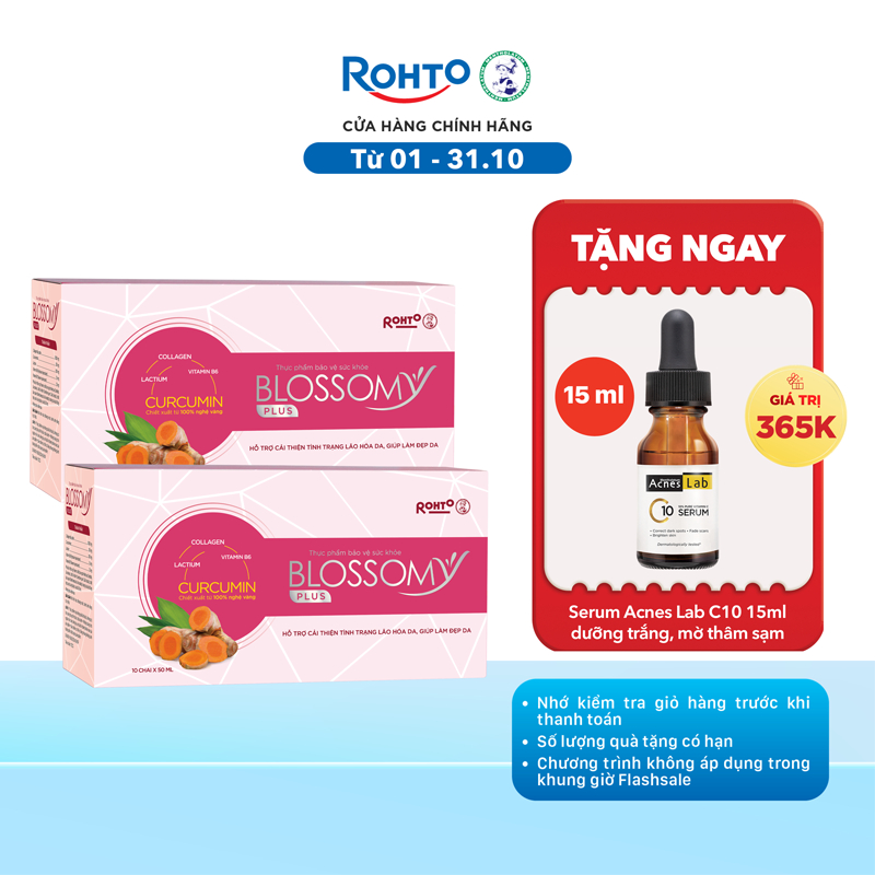 [VB] 20 chai nước uống collagen trắng da Blossomy Plus Curcumin (2 x Hộp 10 chai x 50ml/ chai)