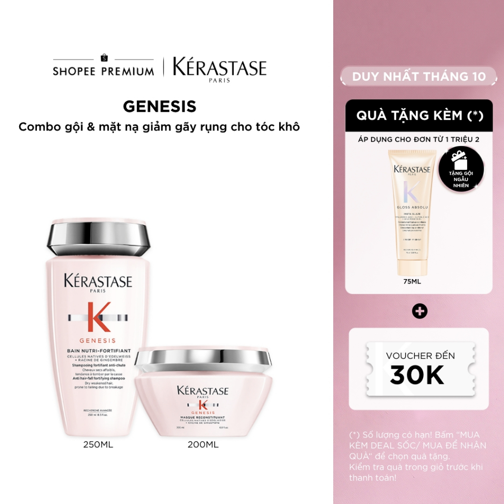 Bộ đôi gội và mặt nạ cung cấp dưỡng ẩm và giảm gãy rụng - Kérastase Genesis
