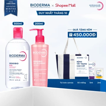 [BIODERMA] Bộ đôi nước tẩy trang Bioderma Sensibio H2O 500ml và Gel rửa mặt tạo bọt Sensibio Gel Moussant 200ml