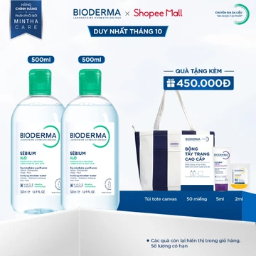 [BIODERMA] Bộ đôi nước tẩy trang Micellar cho da dầu mụn Bioderma Sebium H2O - 500mlx2