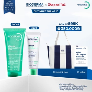 [BIODERMA] Bộ đôi gel rửa mặt làm sạch Bioderma Sébium Gel moussant actif 200ml và kem dưỡng giảm mụn nhẹ Kerato+ 30ml