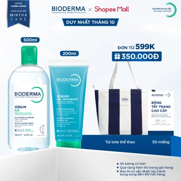 [BIODERMA] Bộ đôi nước tẩy trang Bioderma Sebium H2O 500ml và Gel rửa mặt tạo bọt Sebium Gel Moussant 200ml (Tuýp)