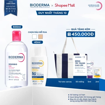 [BIODERMA] Bộ đôi nước tẩy trang Bioderma Sensibio H2O 500ml và Sữa chống nắng XDefense SPF50+ 40ml cho da nhạy cảm