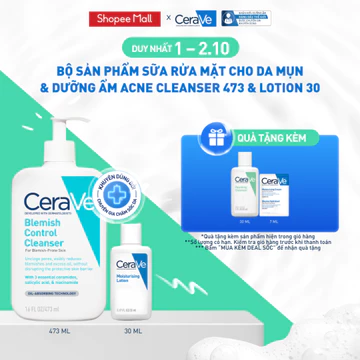 [VB KOL] Sữa rửa mặt dành cho da mụn CeraVe Blemish Control Cleanser 473ml & Dưỡng ẩm Lotion 30ml