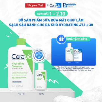 [VB KOL] Sữa rửa mặt dành cho da khô CeraVe Hydrating Cleanser 473ml + 30ml