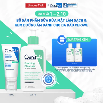 [VB] Bộ sản phẩm sữa rửa mặt làm sạch & kem dưỡng ẩm dành cho da dầu CeraVe
