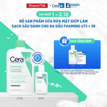 [VB HO] Bộ sản phẩm CeraVe sữa rửa mặt giúp làm sạch sâu dành cho da dầu 473ml & 30ml