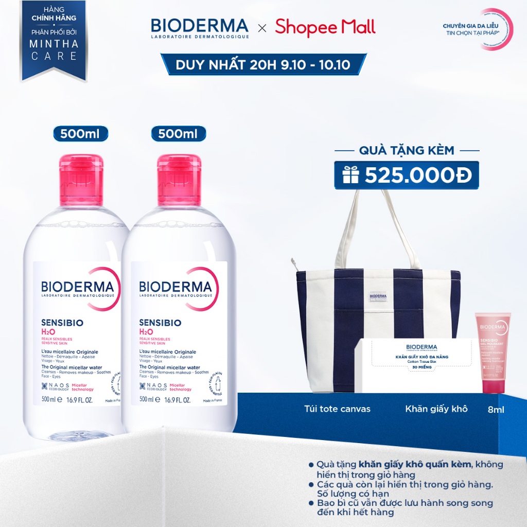 [BIODERMA] Bộ đôi nước tẩy trang Micellar cho da nhạy cảm Bioderma Sensibio H2O - 500mlx2 | BigBuy360 - bigbuy360.vn