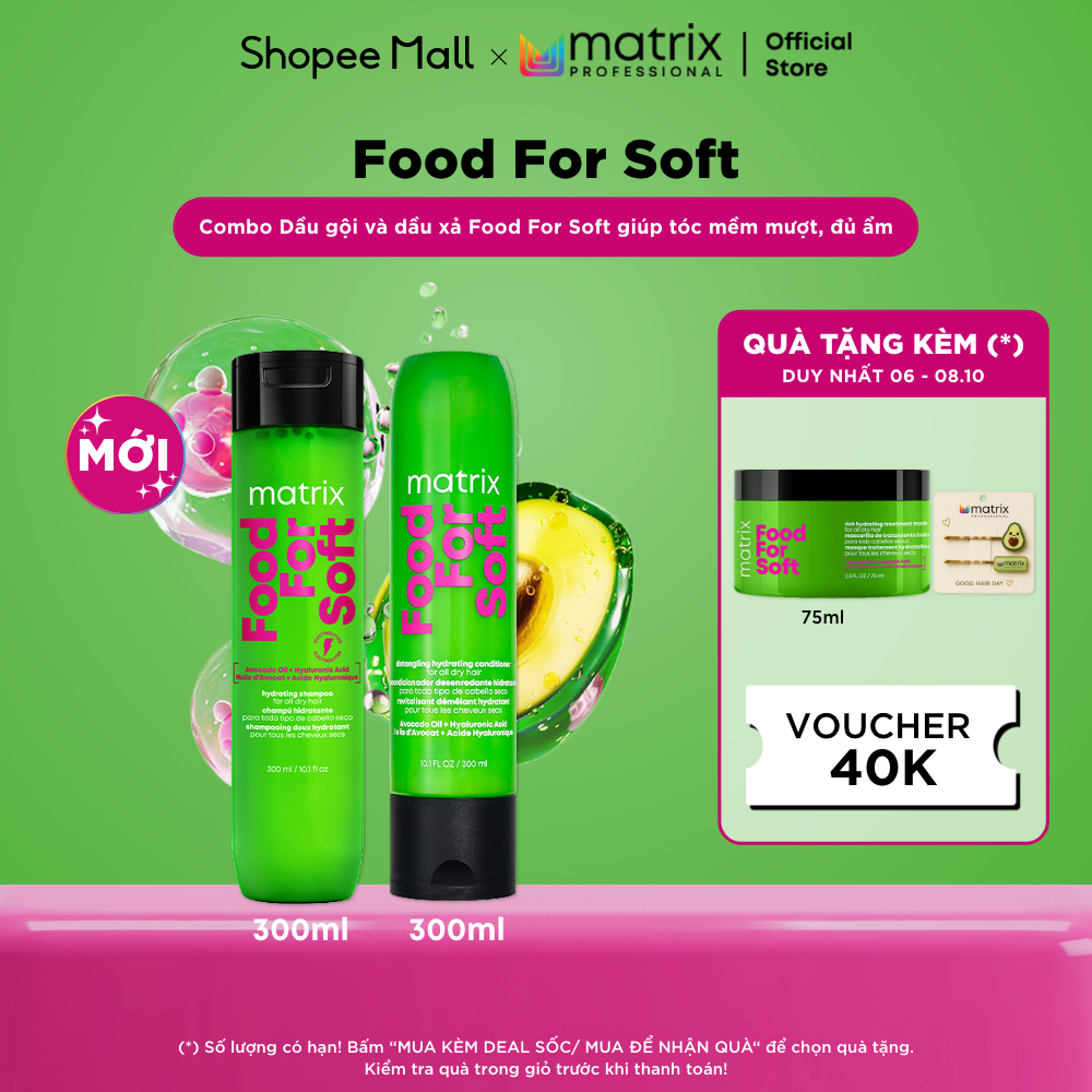 Combo Dầu gội và dầu xả MATRIX Food For Soft cho tóc khô, giúp tóc mềm mượt, đủ ẩm 300ML