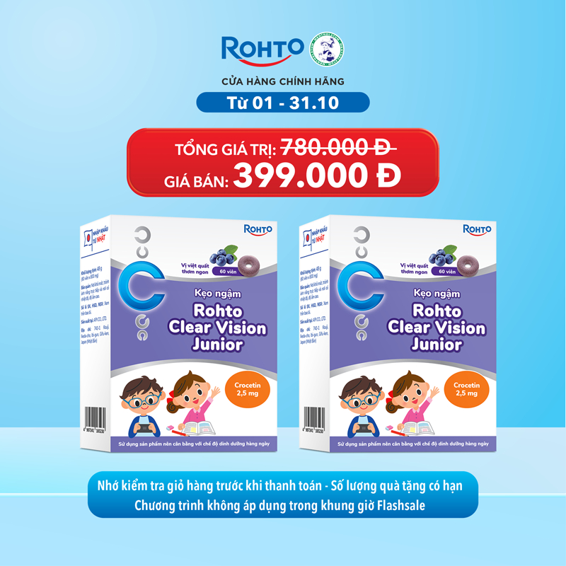 [VB] Combo 2 Kẹo ngậm Rohto Clear Vision Junior cho bé đôi mắt sáng khỏe (Hộp 60 viên) - date 28.02.28