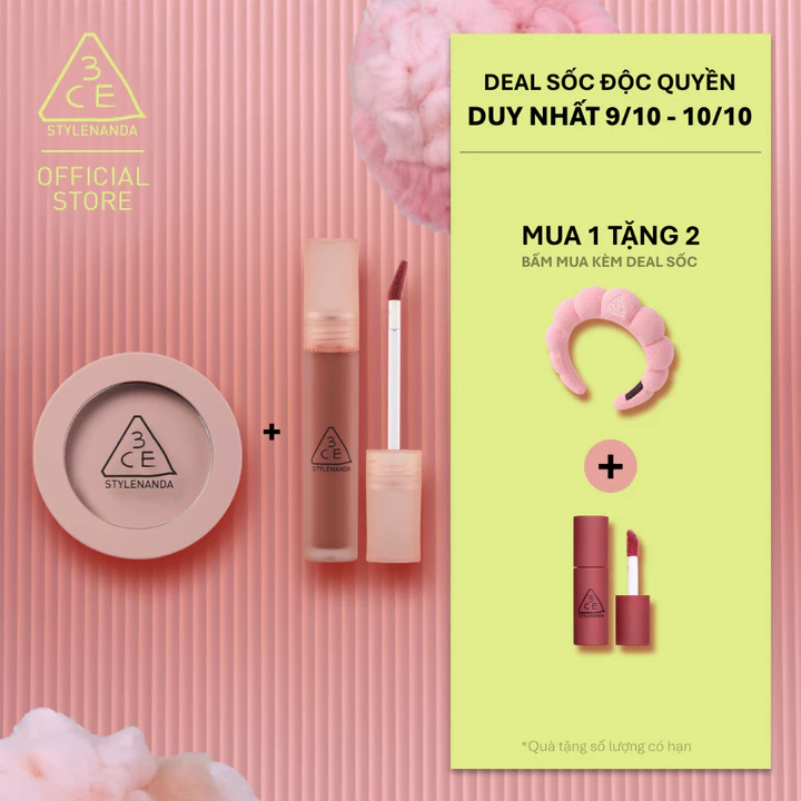 3CE Combo Son Kem Blur Water Tint & Phấn Má Hồng Face Blush