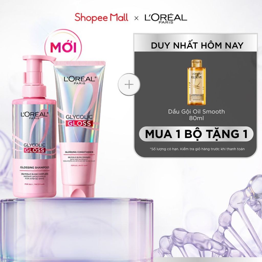 [MỚI] VB_ Bộ dầu gội & xả phủ bóng, chống xơ rối phức hợp 2% [Glycolic Acid] L'Oréal Paris Glycolic Gloss 440ml, 200ml