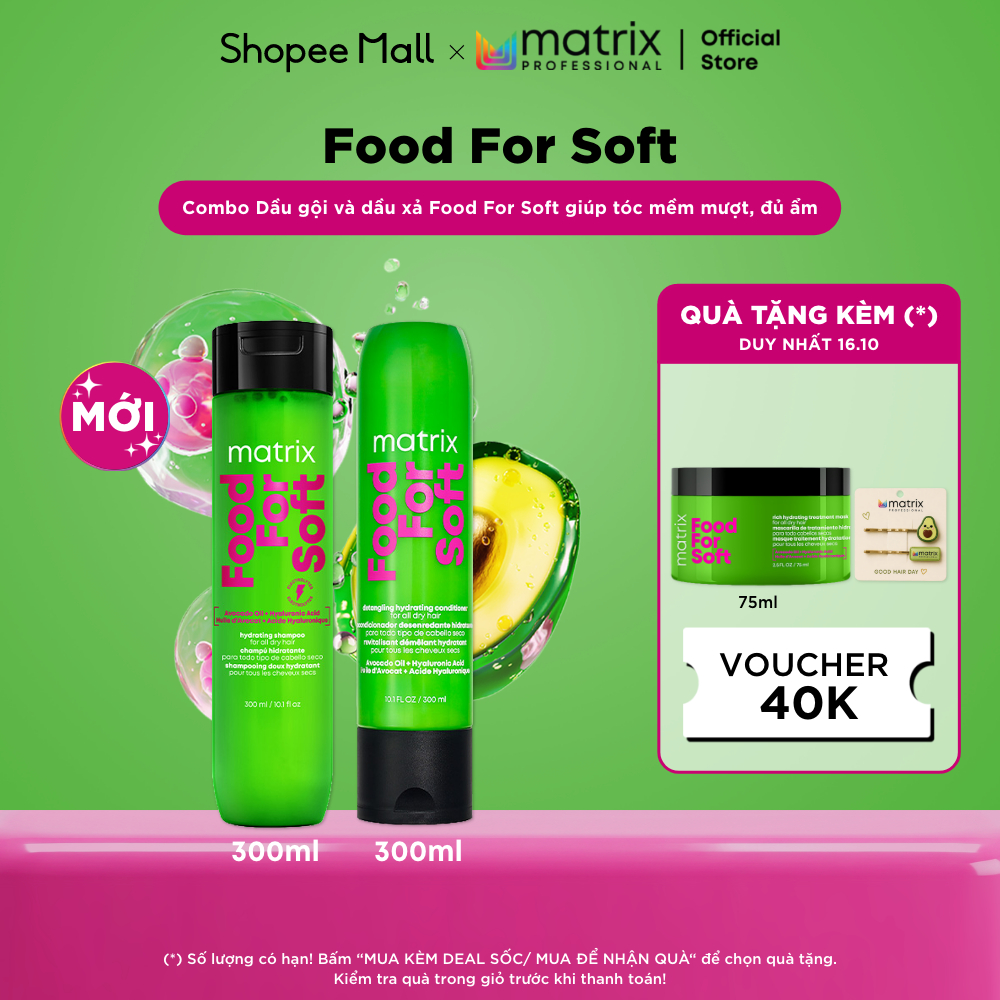 Combo Dầu gội và dầu xả MATRIX Food For Soft cho tóc khô, giúp tóc mềm mượt, đủ ẩm 300ML