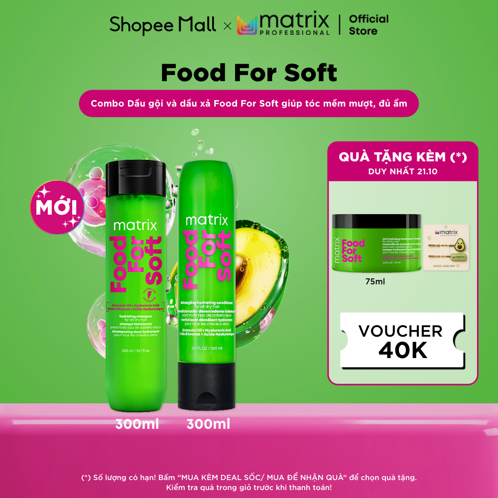 Combo Dầu gội và dầu xả MATRIX Food For Soft cho tóc khô, giúp tóc mềm mượt, đủ ẩm 300ML