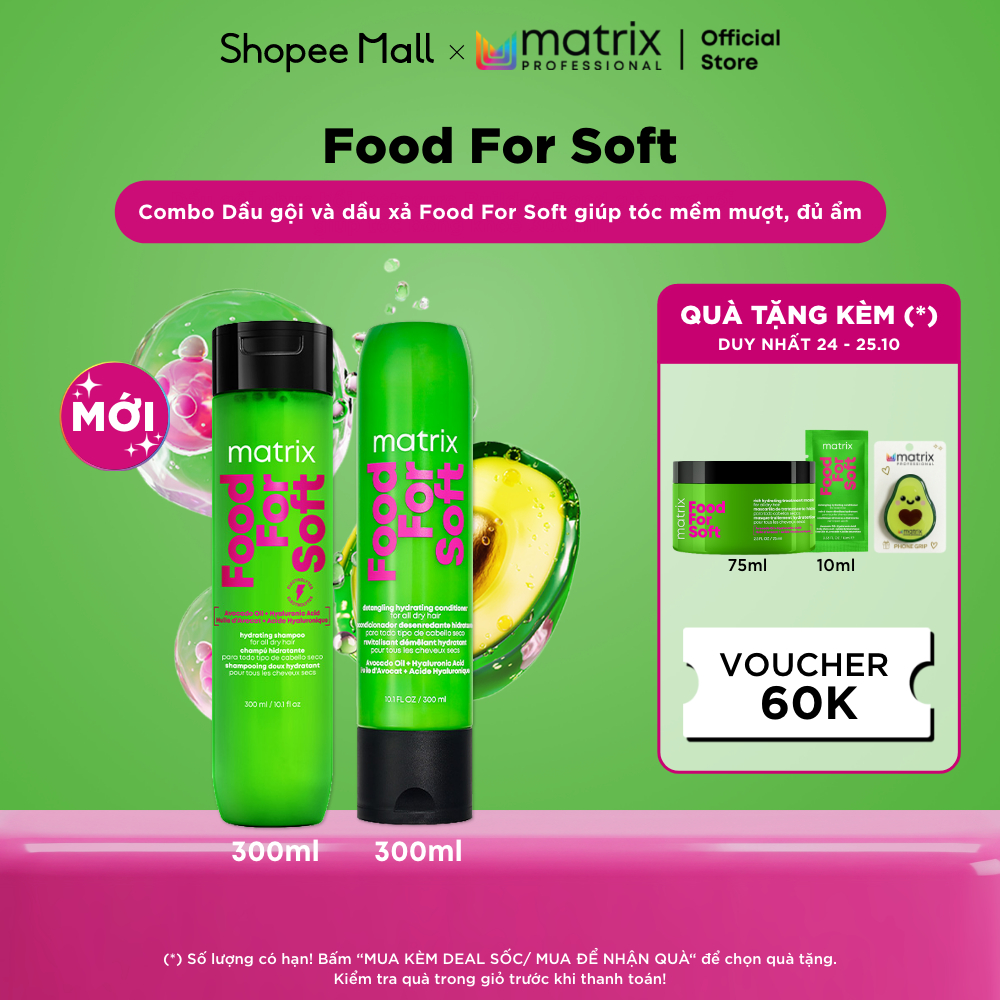 Combo Dầu gội và dầu xả MATRIX Food For Soft cho tóc khô, giúp tóc mềm mượt, đủ ẩm 300ML