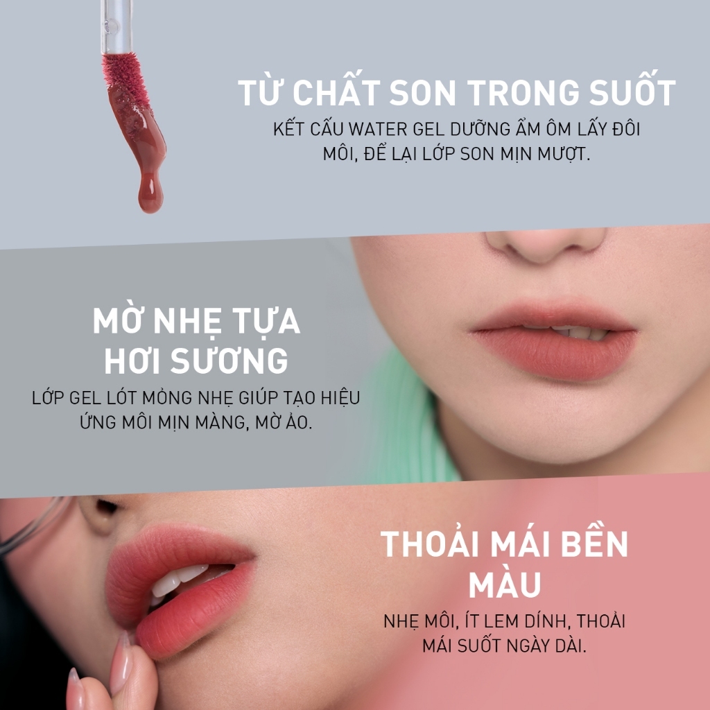 3CE Combo Son Blur Water Tint  & Chai Xịt Cố Định Lớp Trang Điểm Shimmer Make Up Fixer