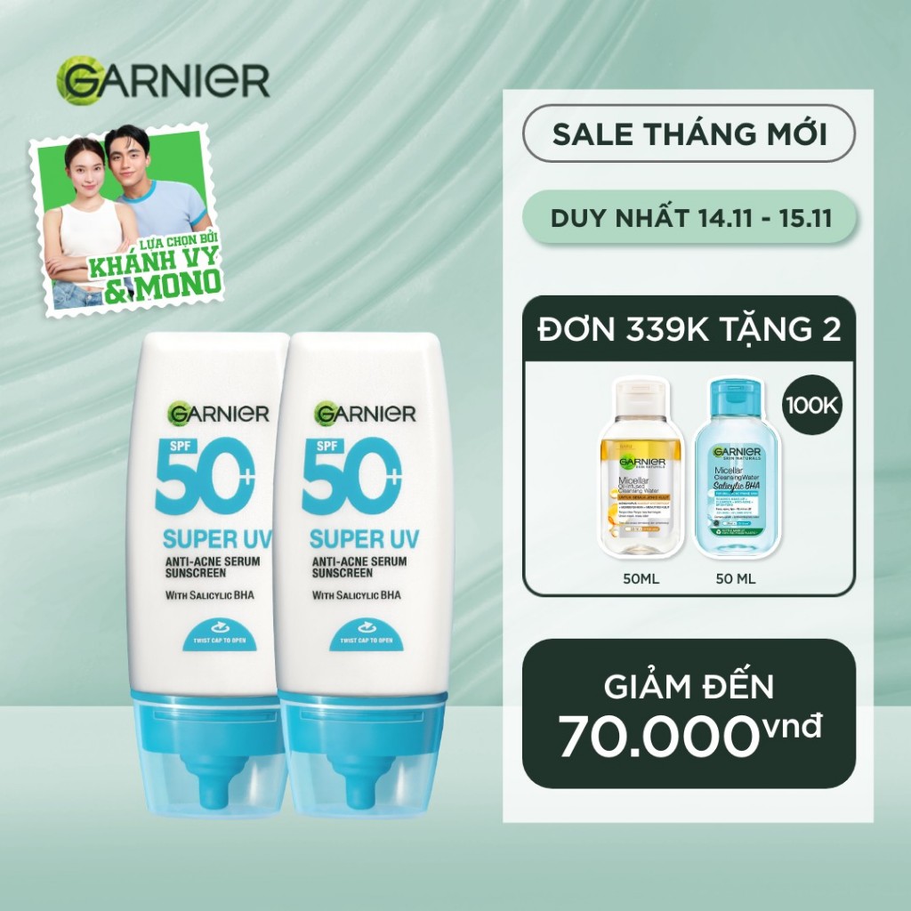 Bộ 2 Kem Chống Nắng Garnier Phổ Rộng 12h Kiềm Dầu & Hỗ Trợ Giảm Mụn SPF 50+PA++++ 30mlX2 - Kit