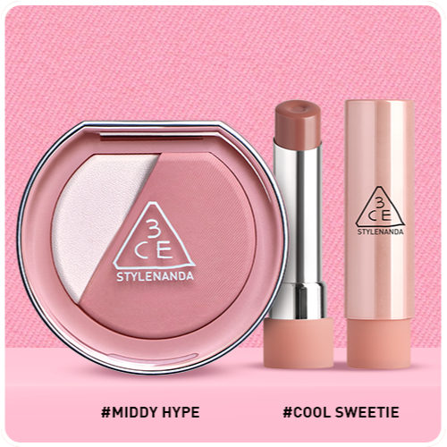 3CE Combo Phấn Má Hồng Blushlighter & Son Dưỡng Môi Glazy Lip Glow