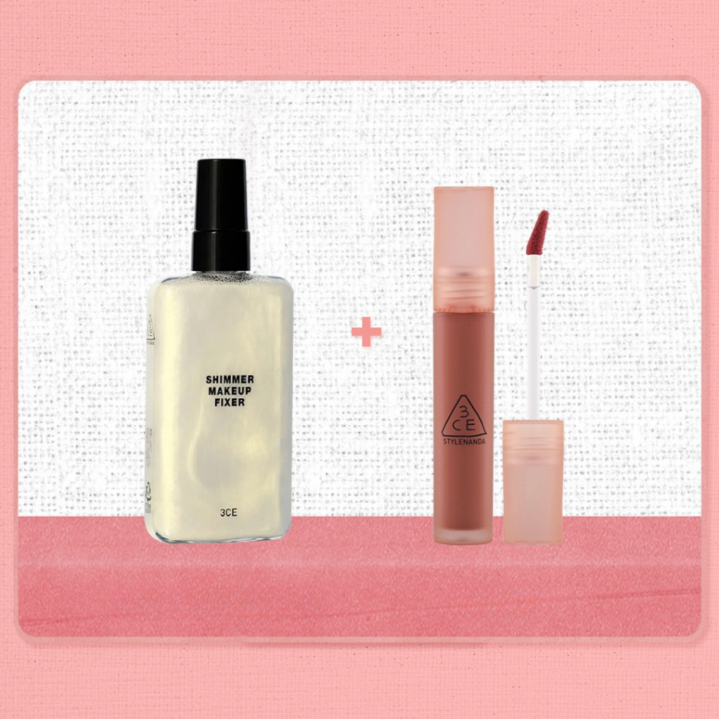3CE Combo Son Blur Water Tint  & Chai Xịt Cố Định Lớp Trang Điểm Shimmer Make Up Fixer