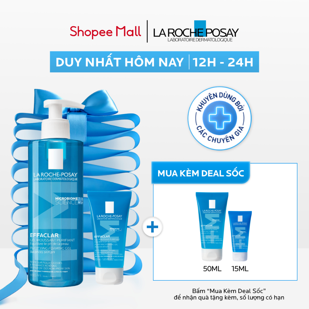 [VB FS] Bộ đôi gel rửa mặt tạo bọt làm sạch La Roche-Posay Effaclar Purifying Foaming Gel 400ml