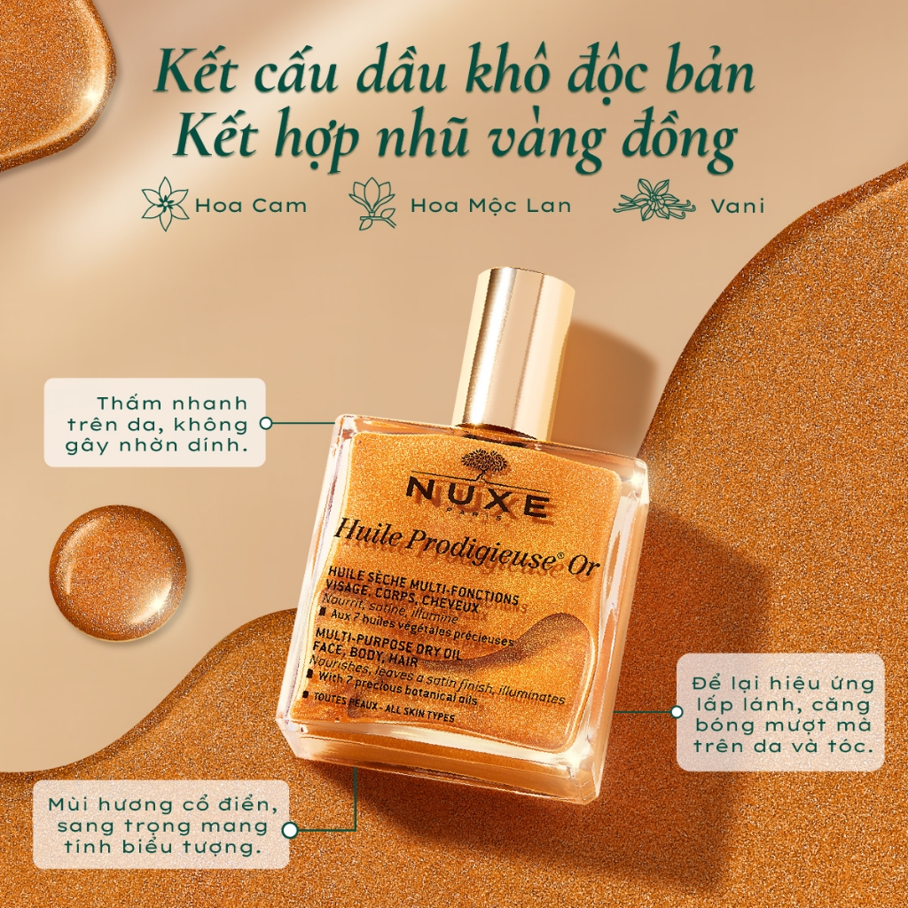 Combo Dầu khô đa năng Nuxe Huile Prodigieuse Multi-Purpose Dry Oil & Shimmering Dry Oil 100ml