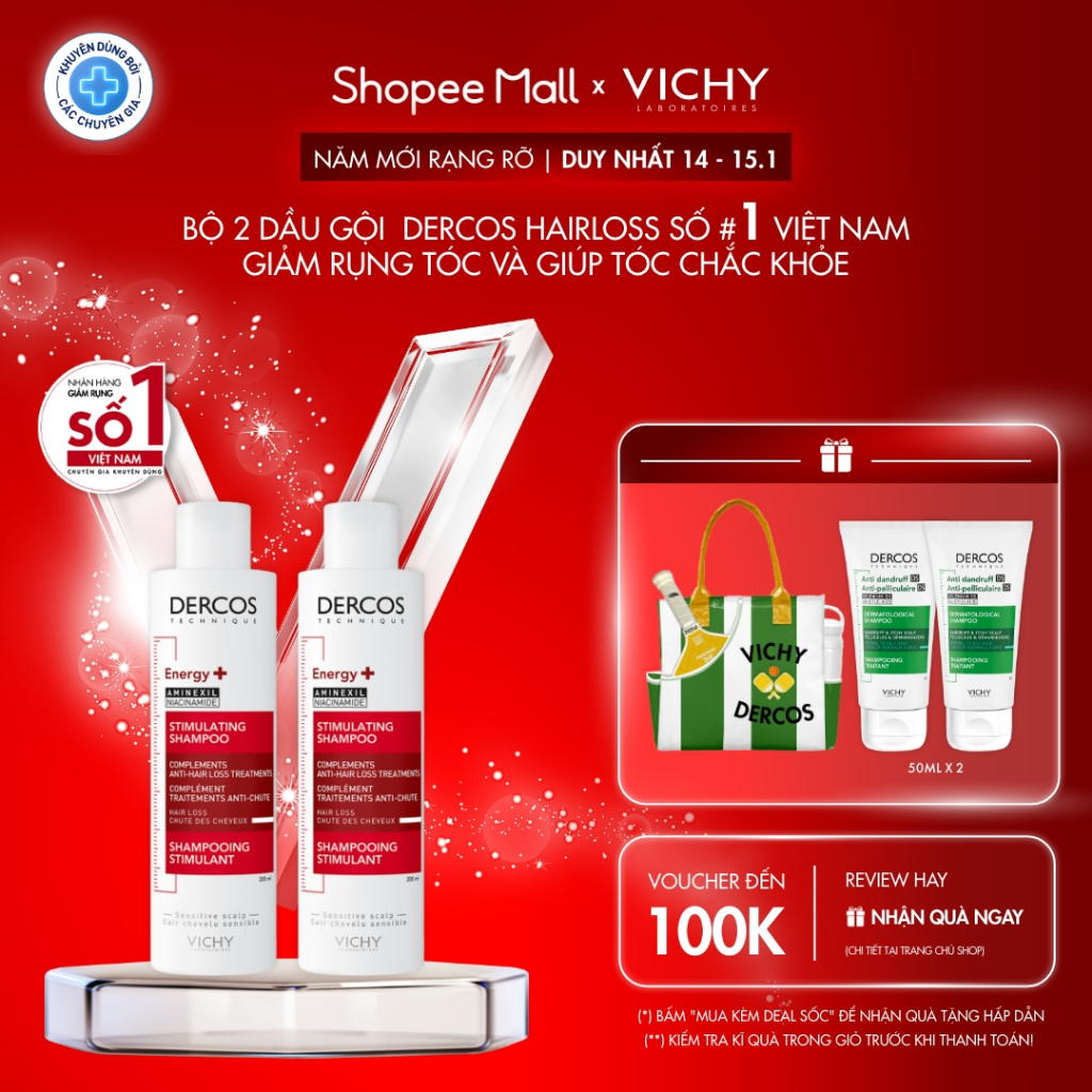VB - Bộ 2 Dầu gội ngăn ngừa, giảm rụng tóc, giúp tóc chắc khỏe, dày dặn Vichy Dercos Hairloss, SỐ 1 Việt Nam
