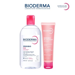 Bộ nước tẩy trang và làm sạch micellar cho da nhạy cảm Bioderma Sensibio H2O 500ml và gel rửa mặt tạo bọt 45ml