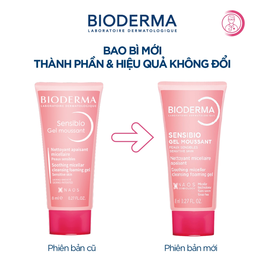 [QUÀ TẶNG KHÔNG BÁN] Bộ đôi gel rửa mặt tạo bọt cho da nhạy cảm Bioderma Sensibio Gel Moussant - 8mlx2