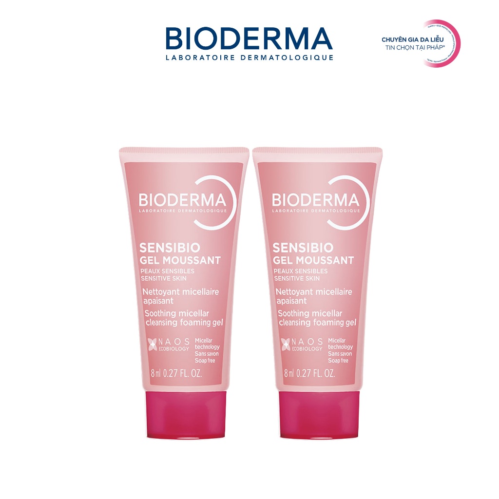 [QUÀ TẶNG KHÔNG BÁN] Bộ đôi gel rửa mặt tạo bọt cho da nhạy cảm Bioderma Sensibio Gel Moussant - 8mlx2