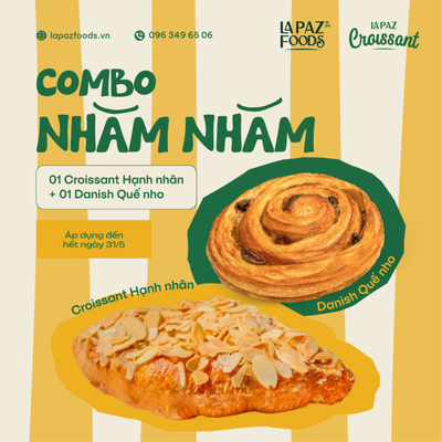 Combo 1 Danish quế nho & 1 croissant Hạnh nhân