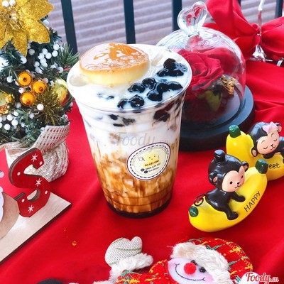 Sữa tươi trân châu đường đen với Flan