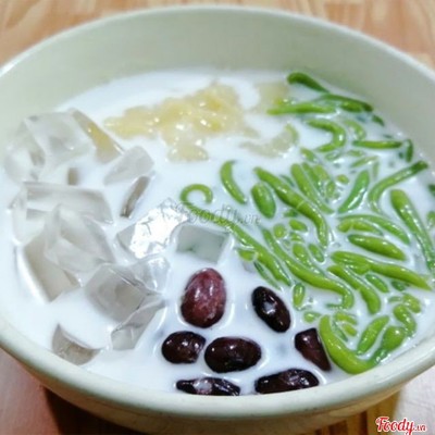 Thạch dừa+đậu đỏ+bánh lọt+nước cốt dừa