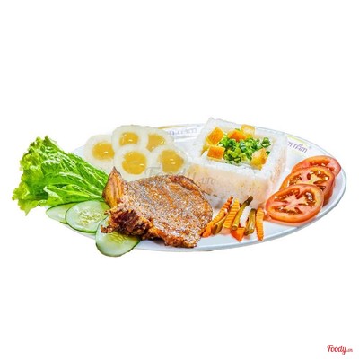 Cơm tấm sườn cốt lết + trứng cút opla