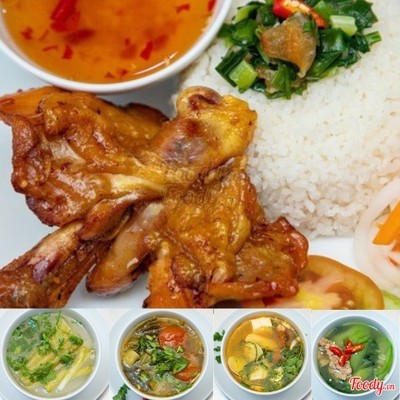 Cơm đùi gà nướng tỏi + Canh