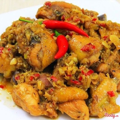 Gà xào sả ớt + cơm + canh