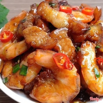 Tôm ram ba rọi + cơm + canh