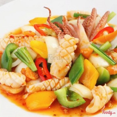 Mực xào chua ngọt + cơm + canh